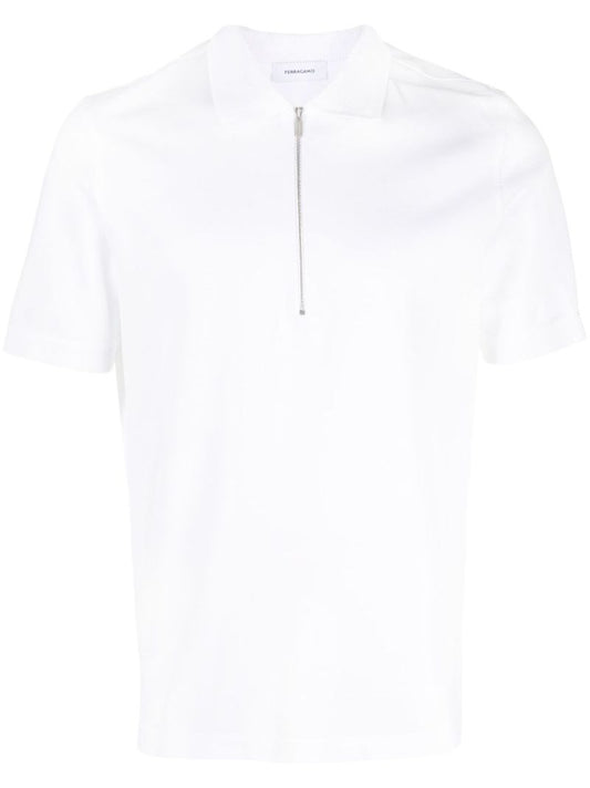 White Zip-up Polo Top