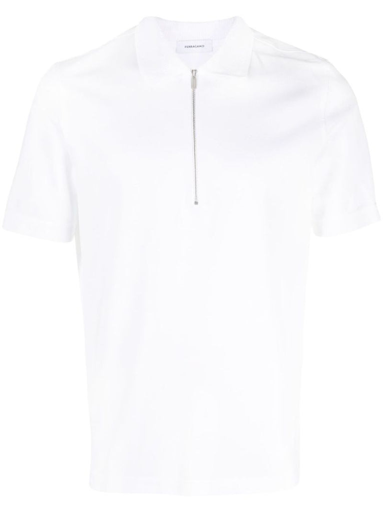 White Zip-up Polo Top