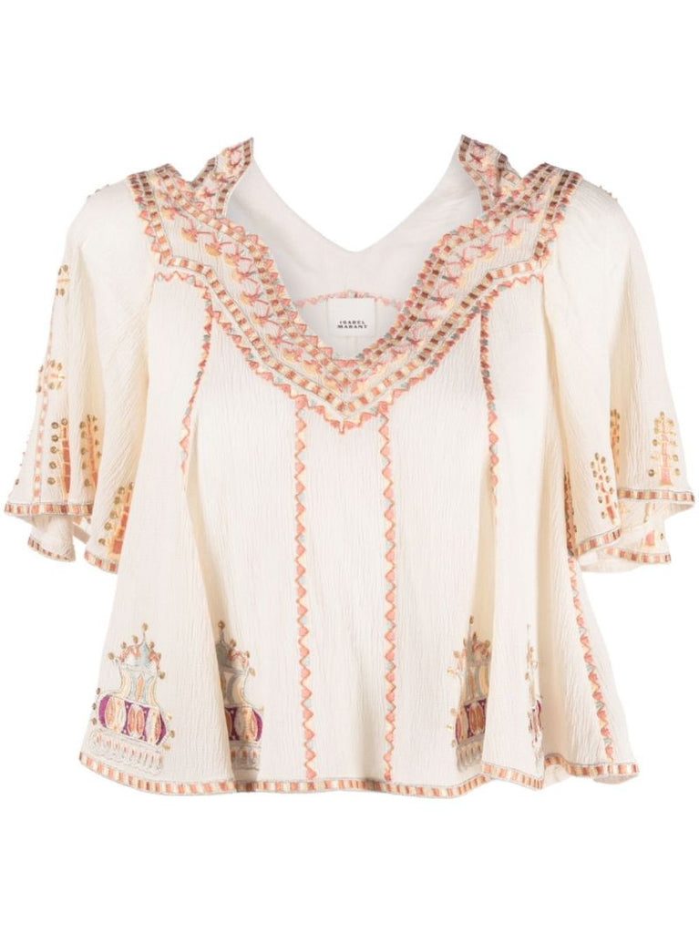 Neutral Biani Embroidered Top