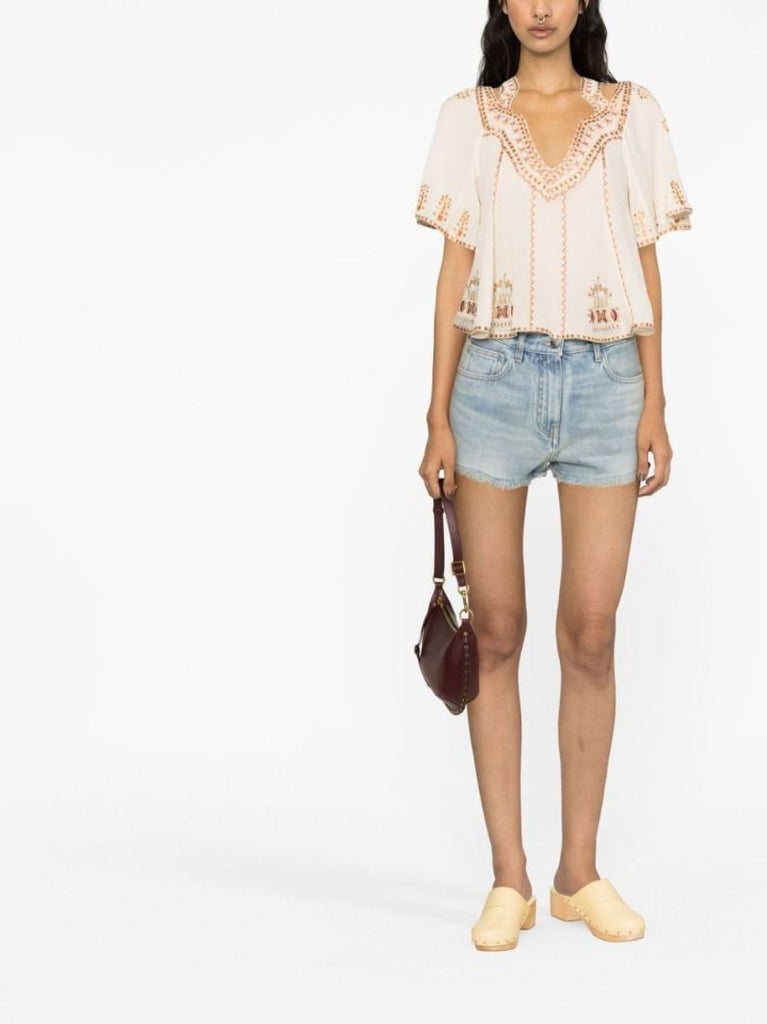 Neutral Biani Embroidered Top