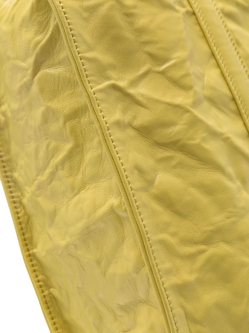 Yellow Logo Plaque Leather Tote Bag