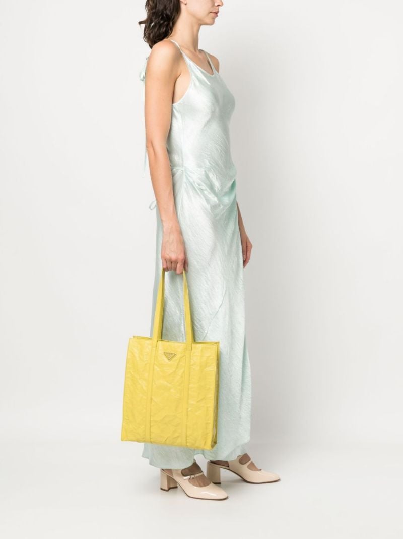 Yellow Logo Plaque Leather Tote Bag