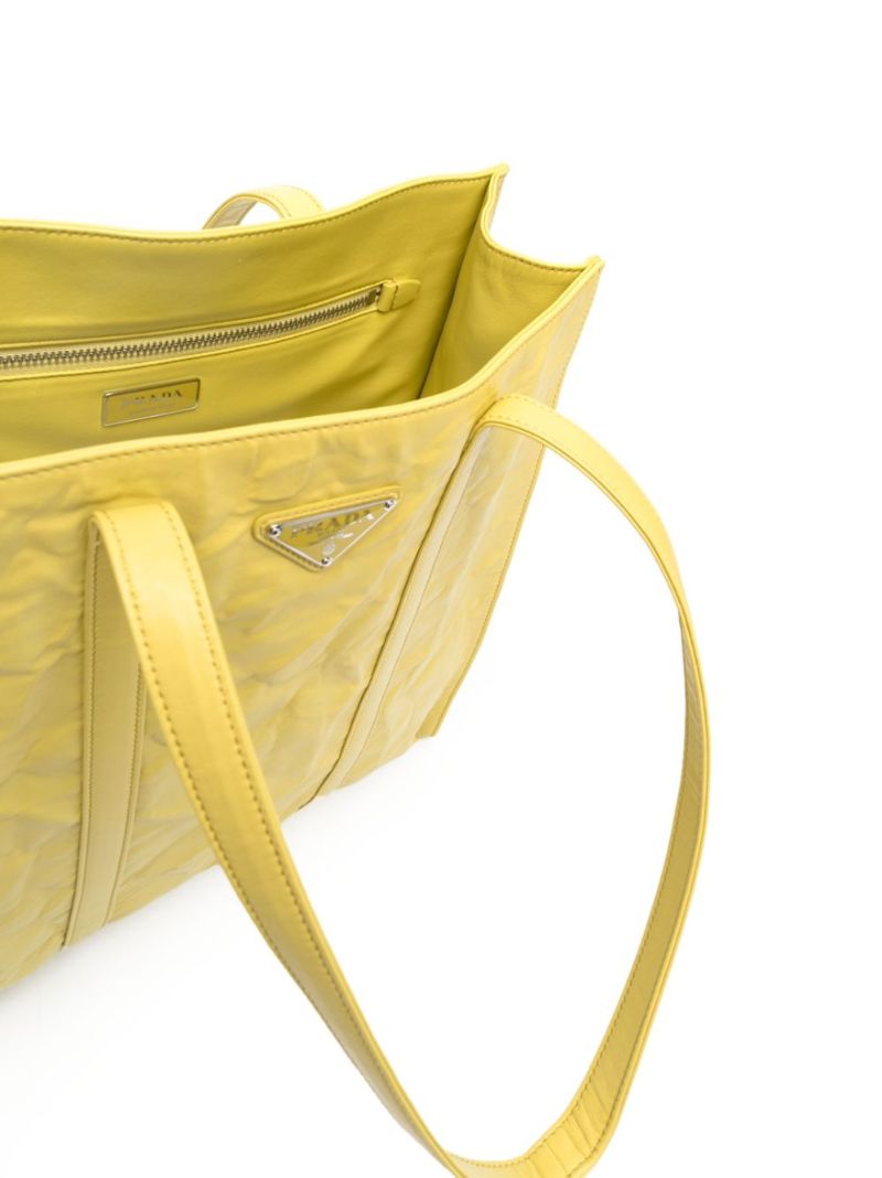 Yellow Logo Plaque Leather Tote Bag