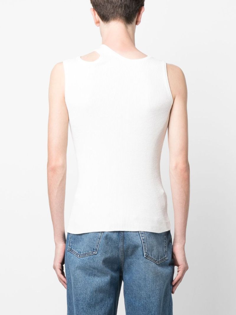 White Triple Collar Rib-knit Tank Top