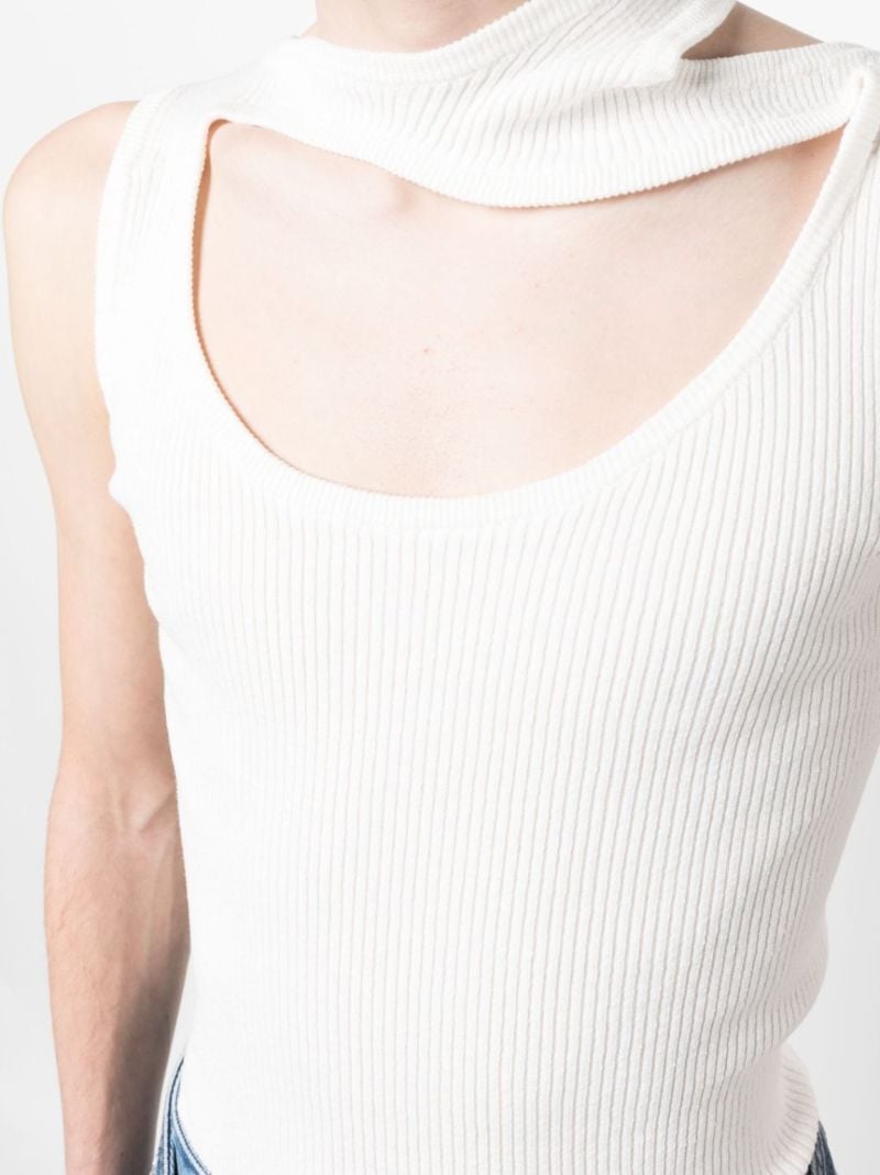 White Triple Collar Rib-knit Tank Top