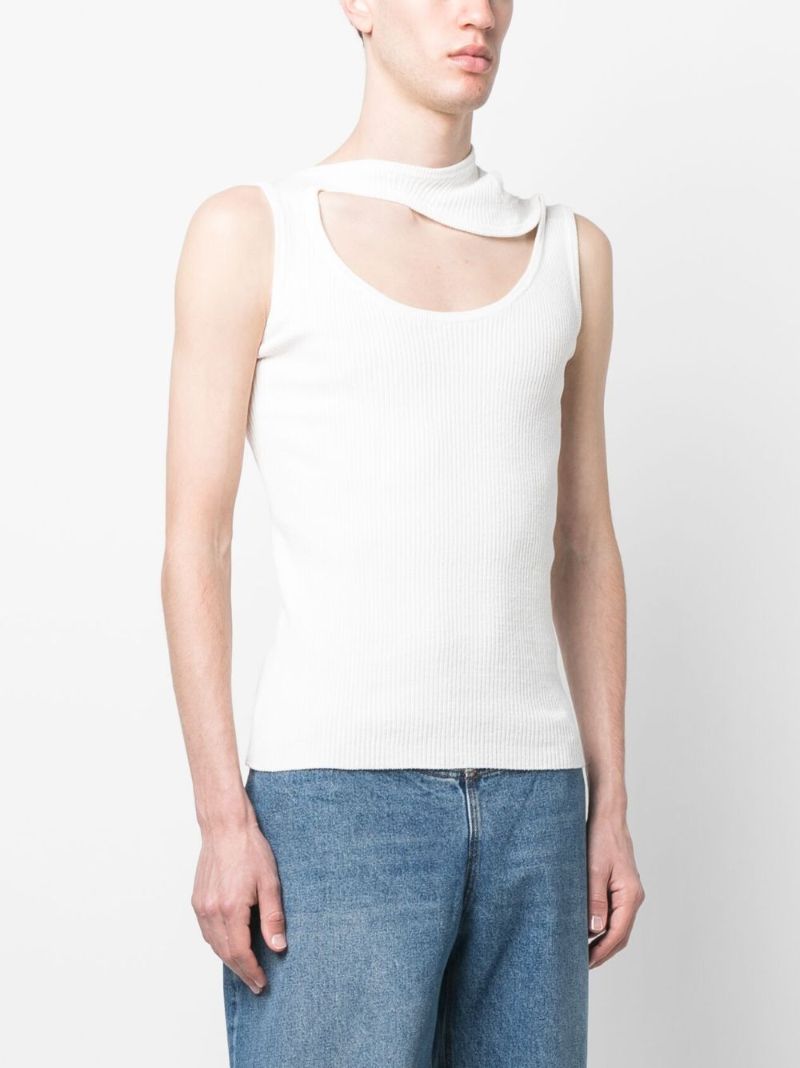 White Triple Collar Rib-knit Tank Top