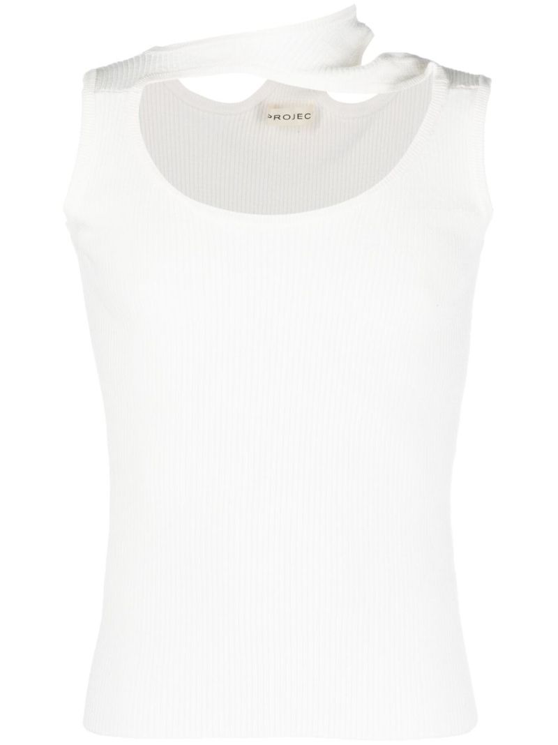 White Triple Collar Rib-knit Tank Top