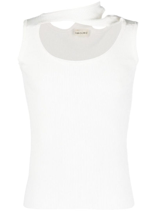White Triple Collar Rib-knit Tank Top