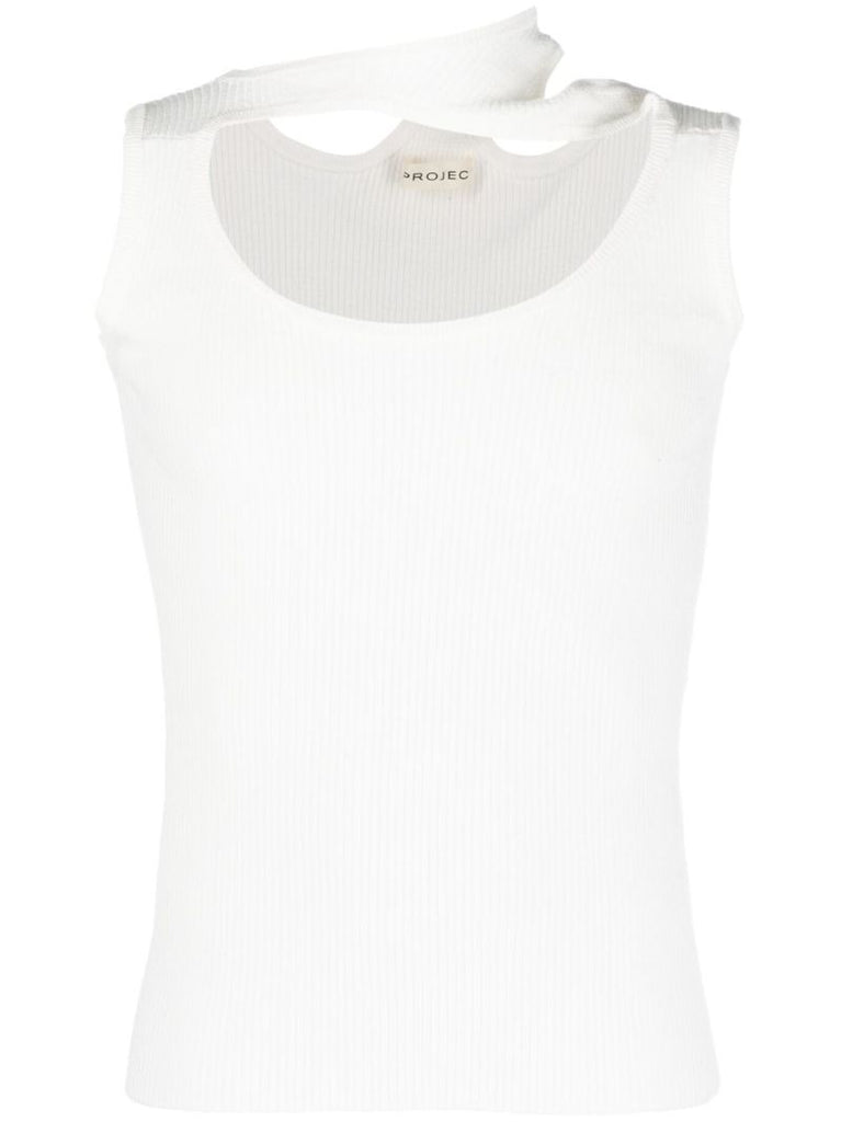 White Triple Collar Rib-knit Tank Top
