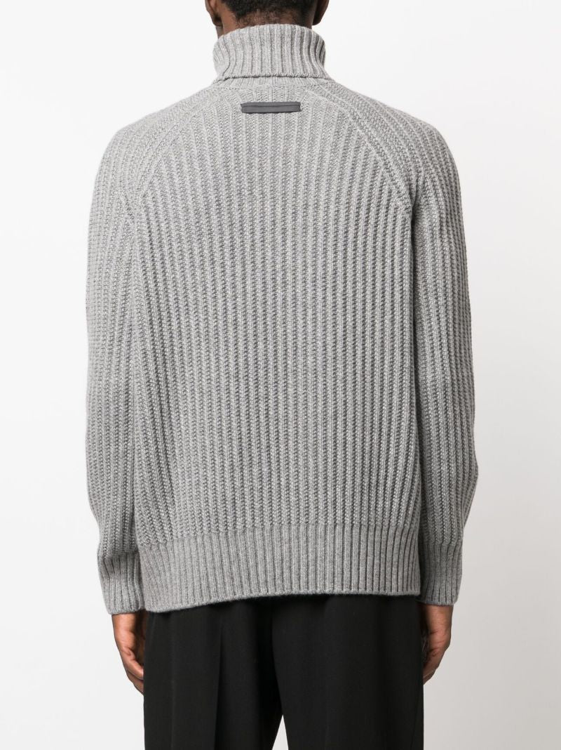 Grey Roll-neck Cashmere Sweater