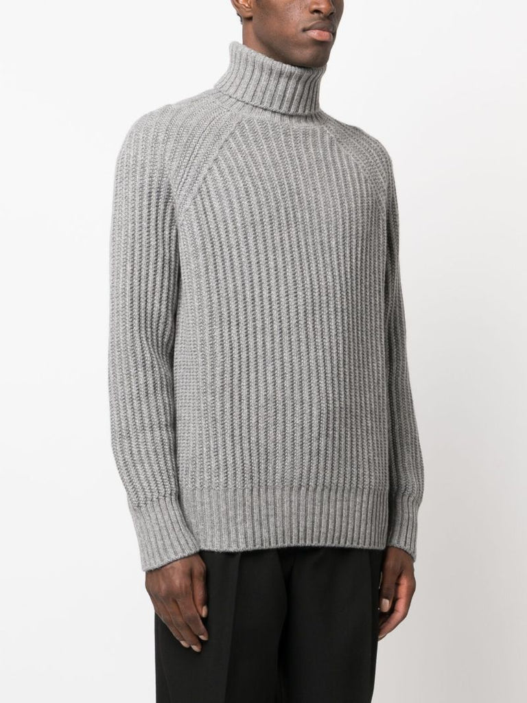 Grey Roll-neck Cashmere Sweater