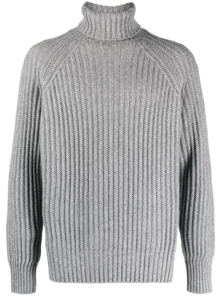 Grey Roll-neck Cashmere Sweater