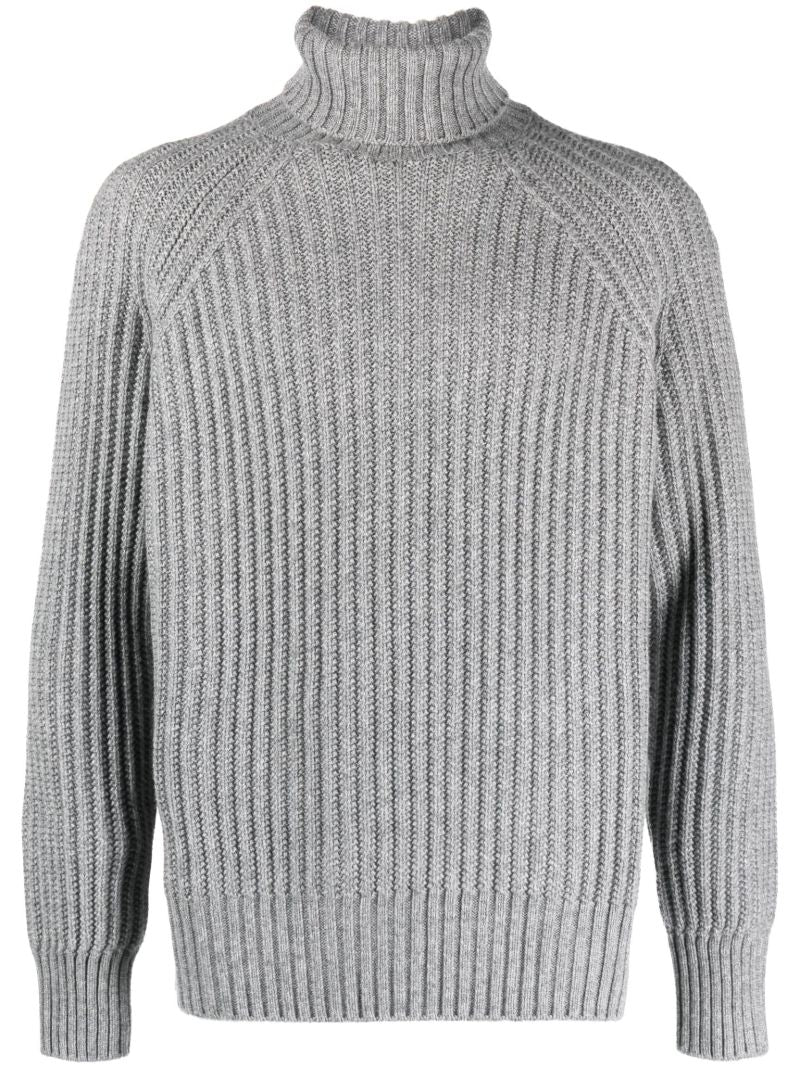 Grey Roll-neck Cashmere Sweater
