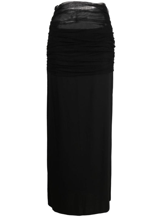 Black Tulle-overlay Maxi Skirt