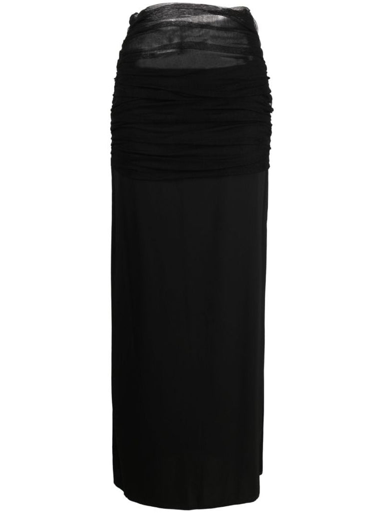 Black Tulle-overlay Maxi Skirt