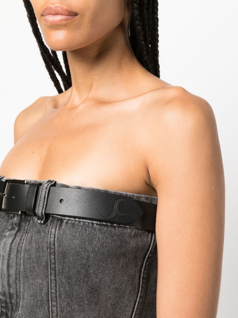 Grey Belted Strapless Denim Dress