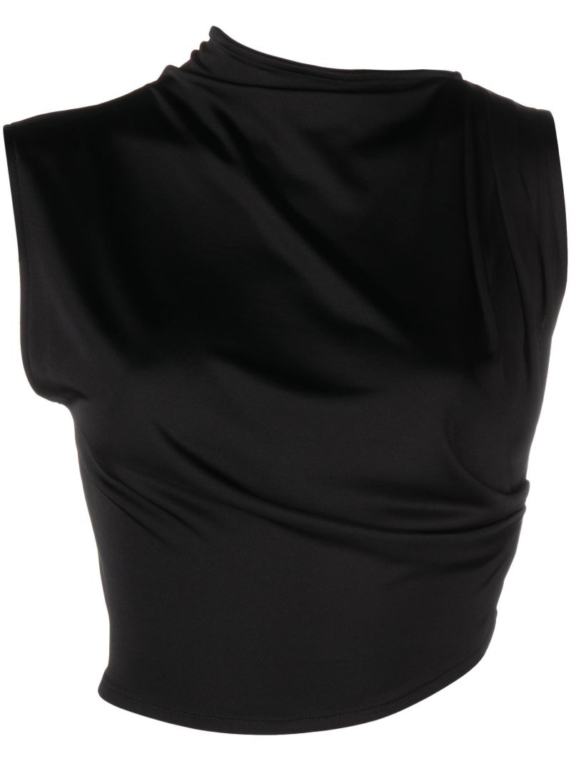 Black Asymmetric Sleeveless Cropped Top