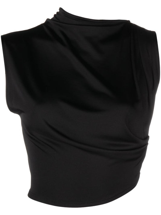 Black Asymmetric Sleeveless Cropped Top
