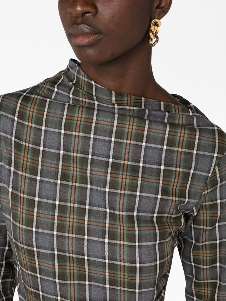 Grey Plaid-print Asymmetric Dress