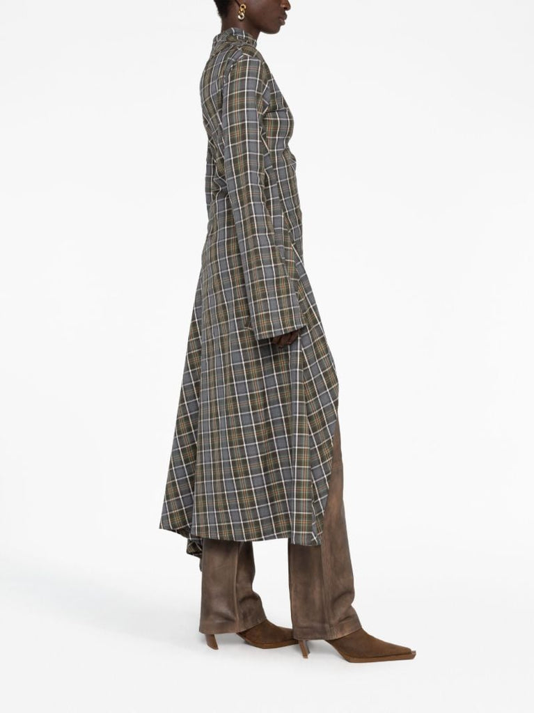 Grey Plaid-print Asymmetric Dress
