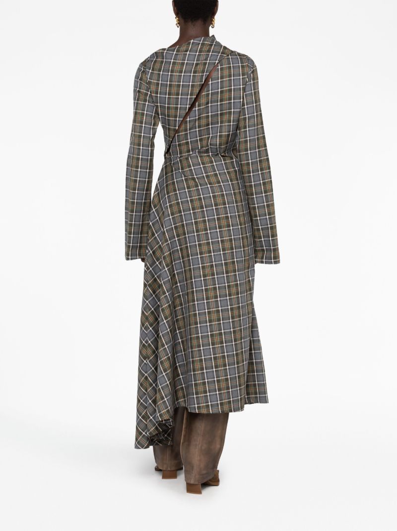 Grey Plaid-print Asymmetric Dress