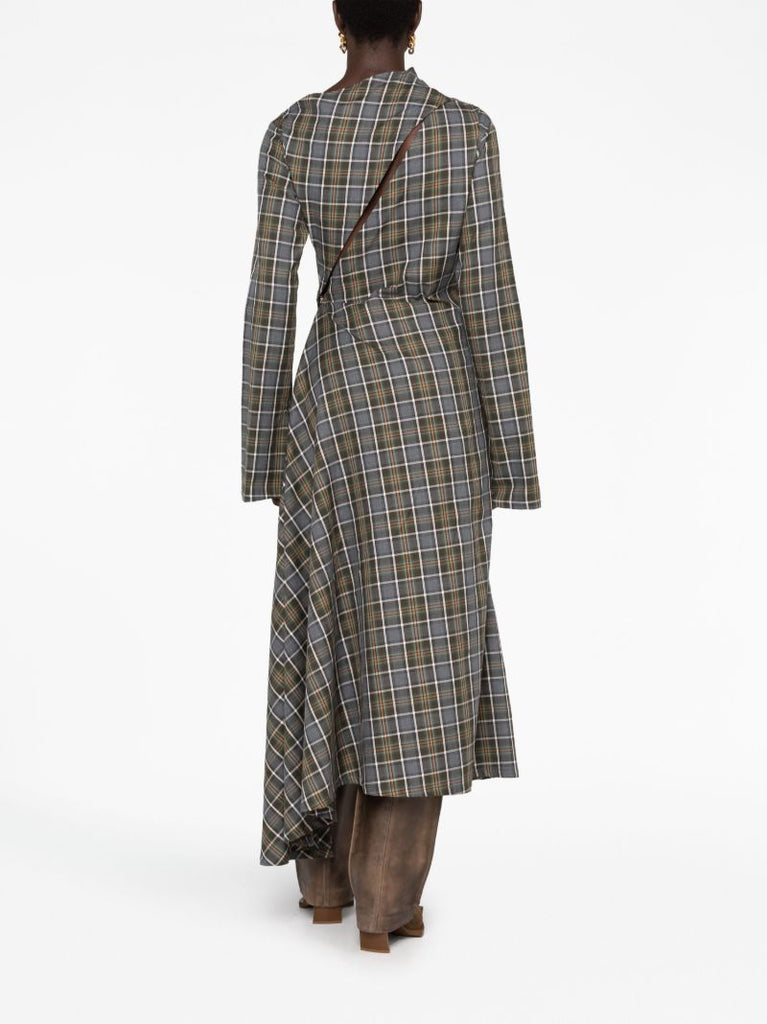 Grey Plaid-print Asymmetric Dress