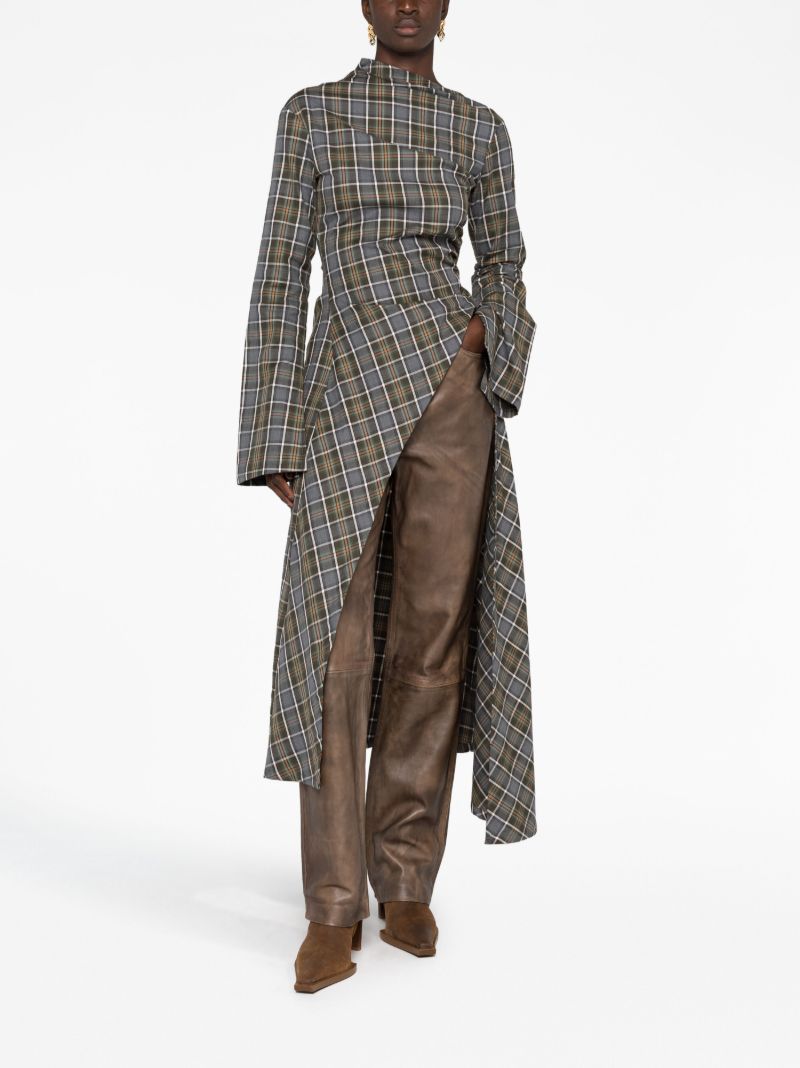 Grey Plaid-print Asymmetric Dress