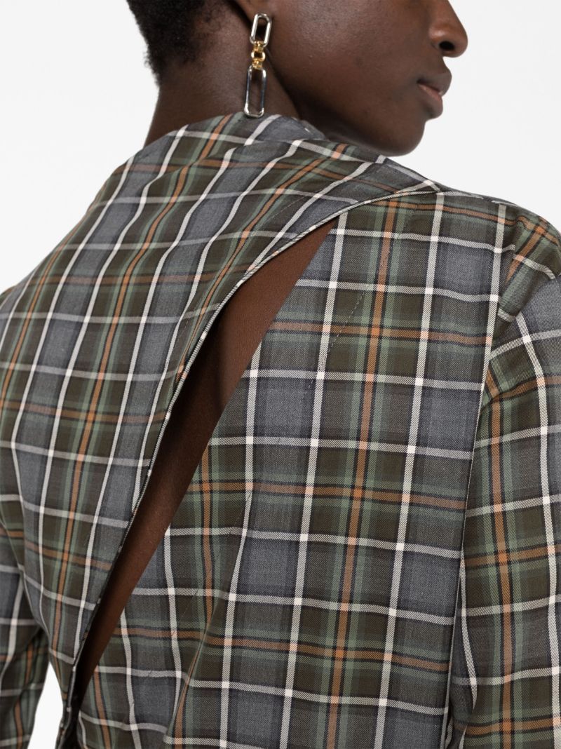 Grey Plaid-print Asymmetric Top