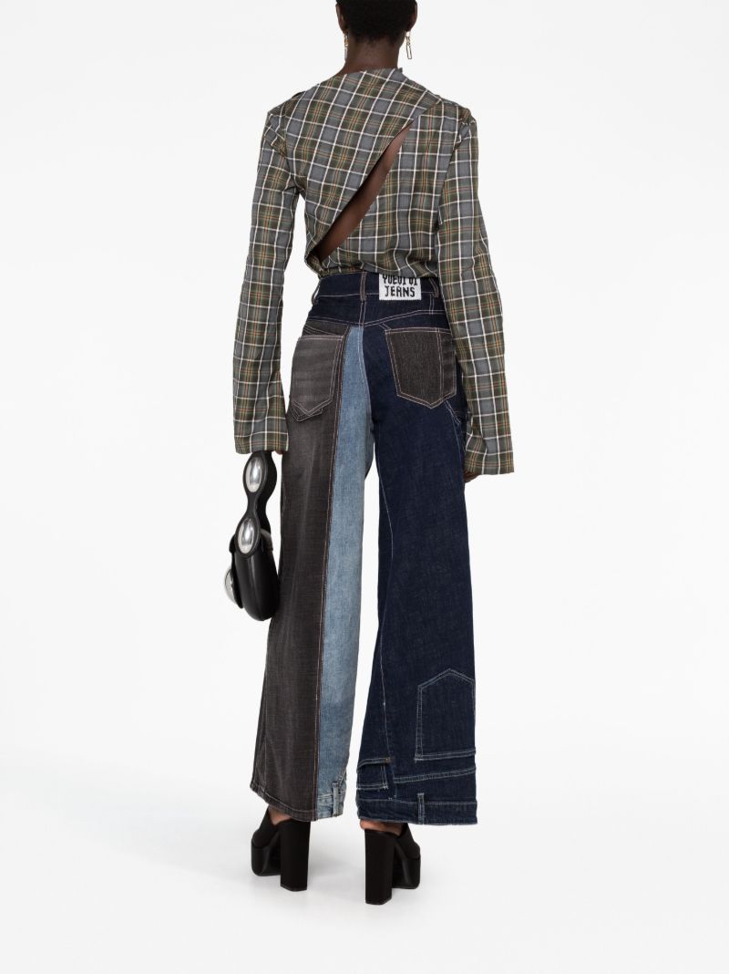 Grey Plaid-print Asymmetric Top