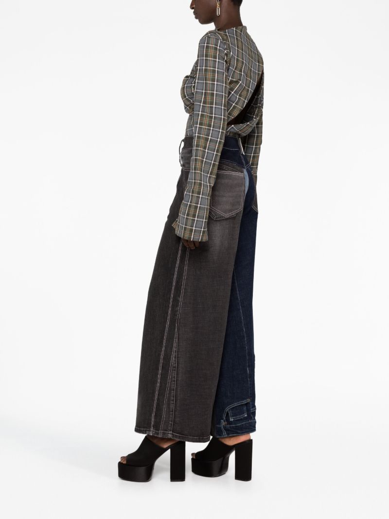 Grey Plaid-print Asymmetric Top