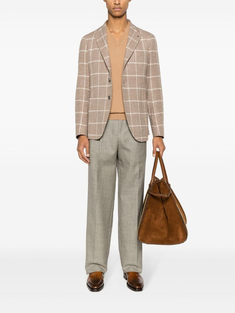 Neutral Tweed Tapered Trousers