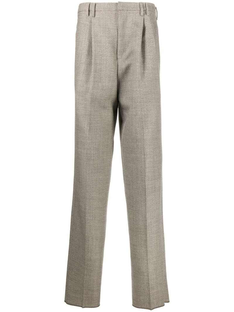 Neutral Tweed Tapered Trousers