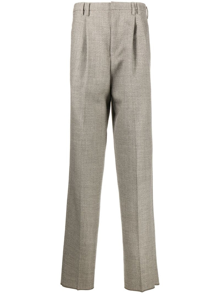 Neutral Tweed Tapered Trousers