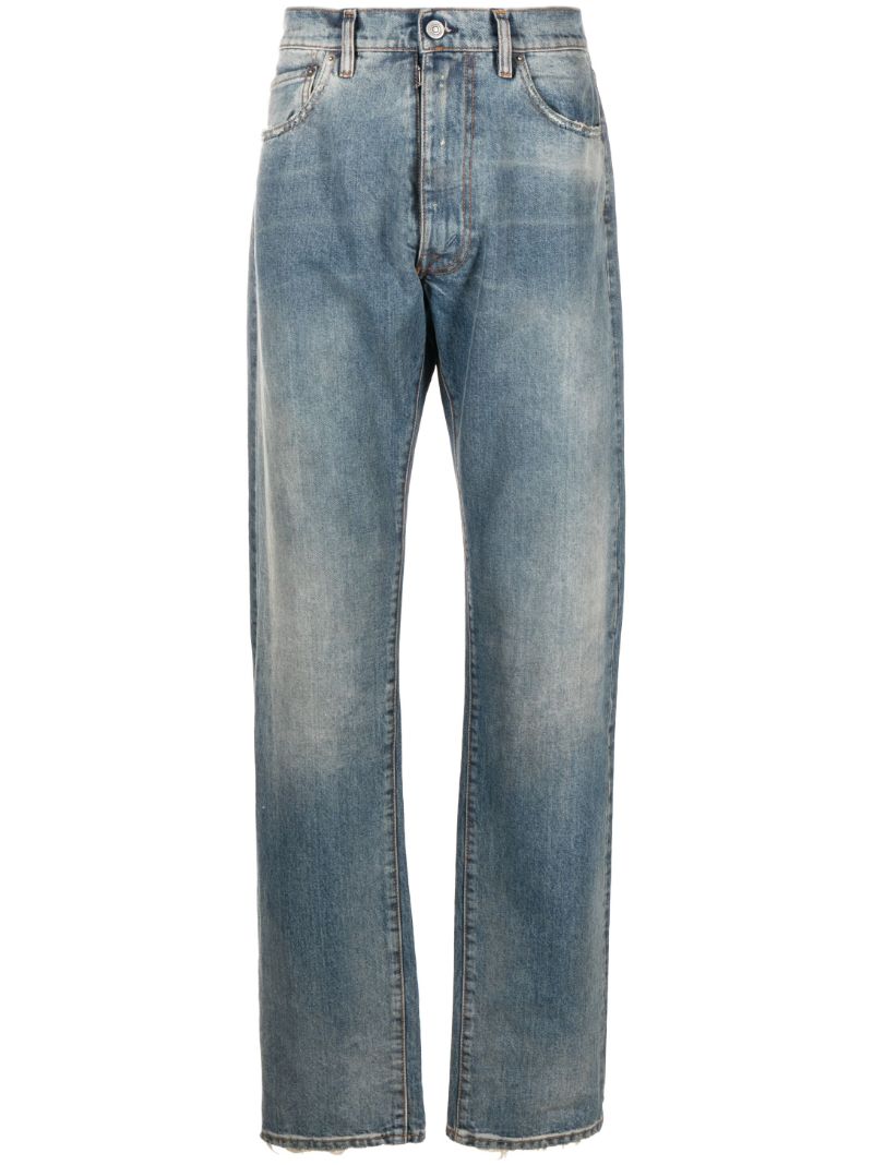 Blue Distressed Straight-leg Jeans