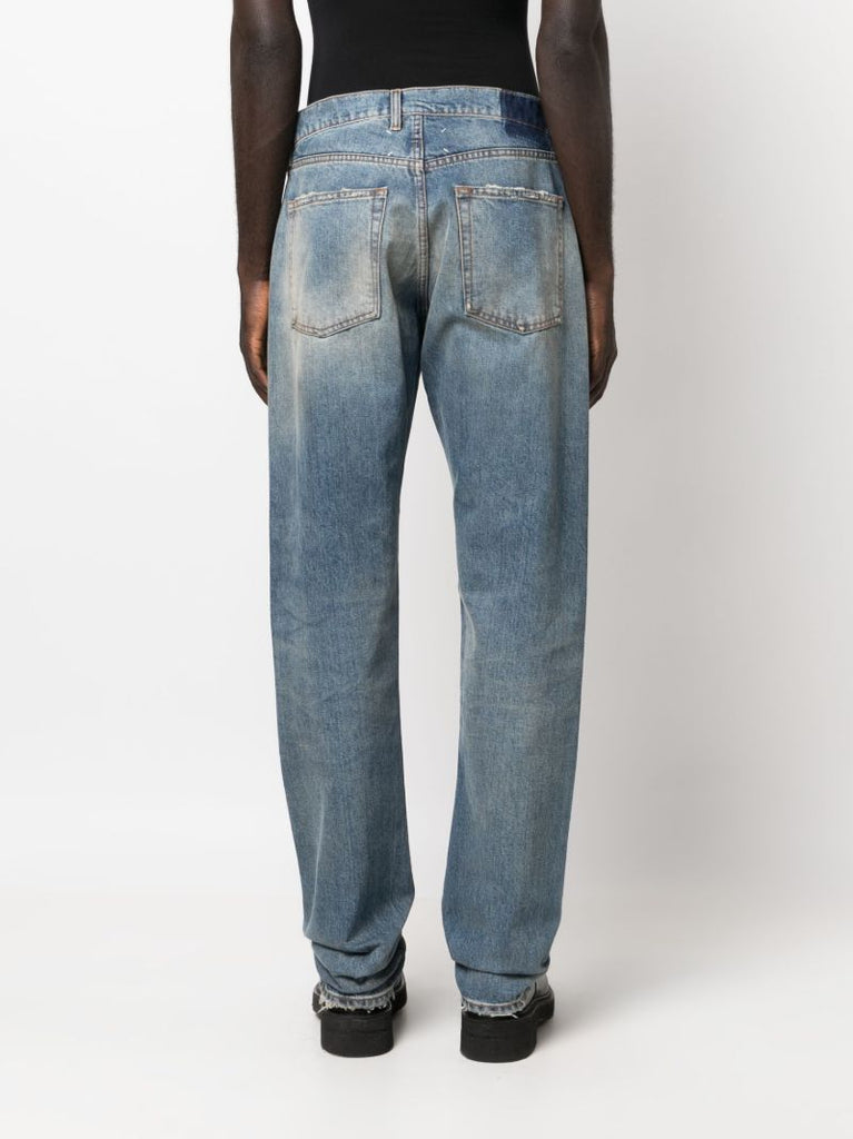 Blue Distressed Straight-leg Jeans