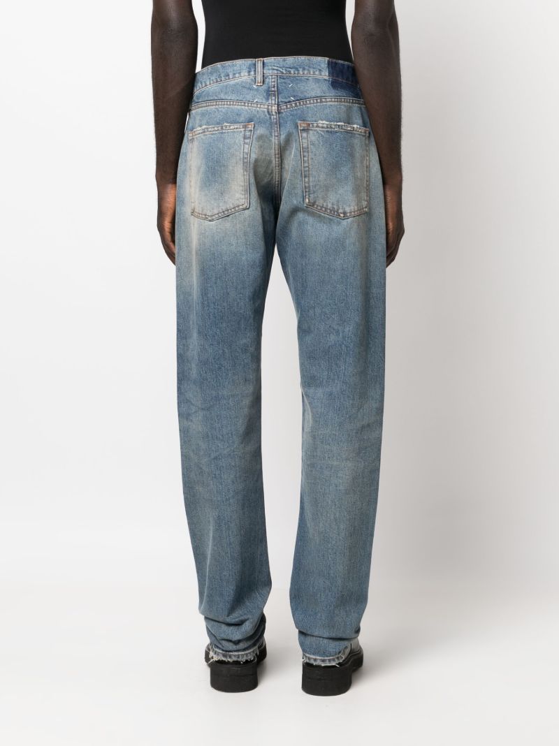 Blue Distressed Straight-leg Jeans
