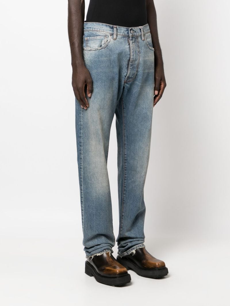 Blue Distressed Straight-leg Jeans