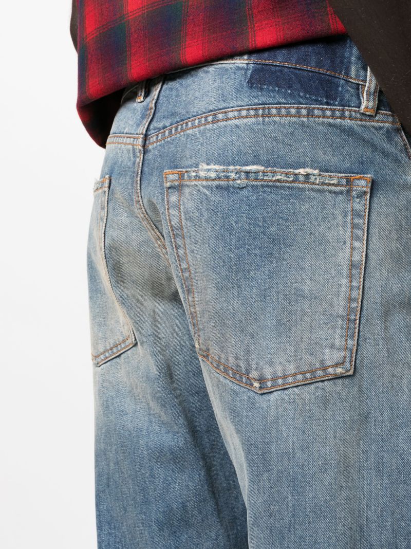 Blue Distressed Straight-leg Jeans