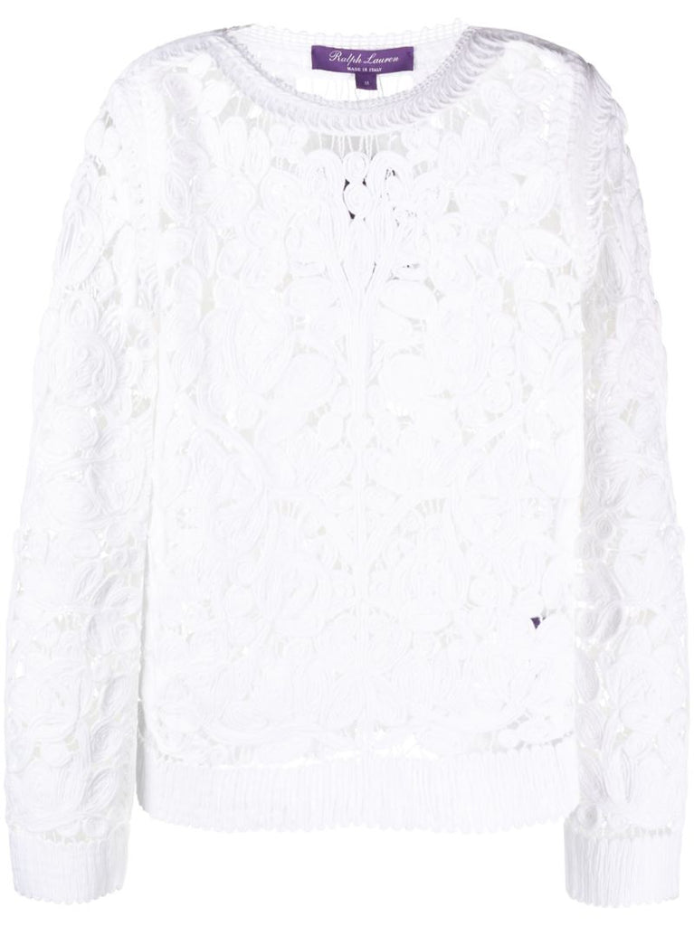 White Floral Crochet Cotton Sweater