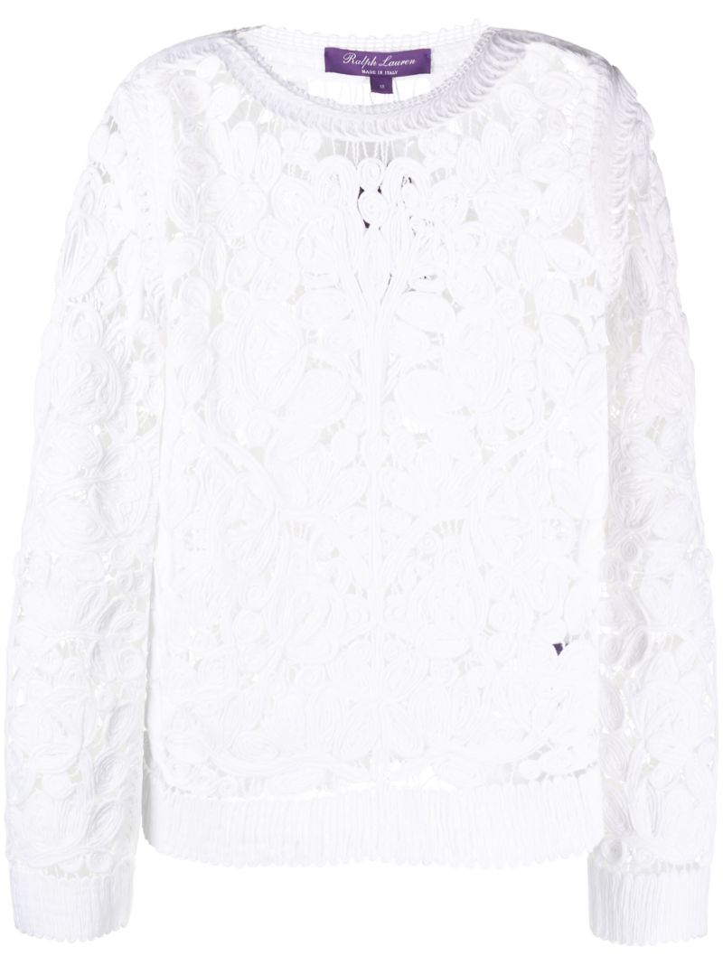 White Floral Crochet Cotton Sweater