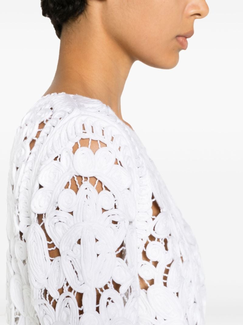 White Floral Crochet Cotton Sweater