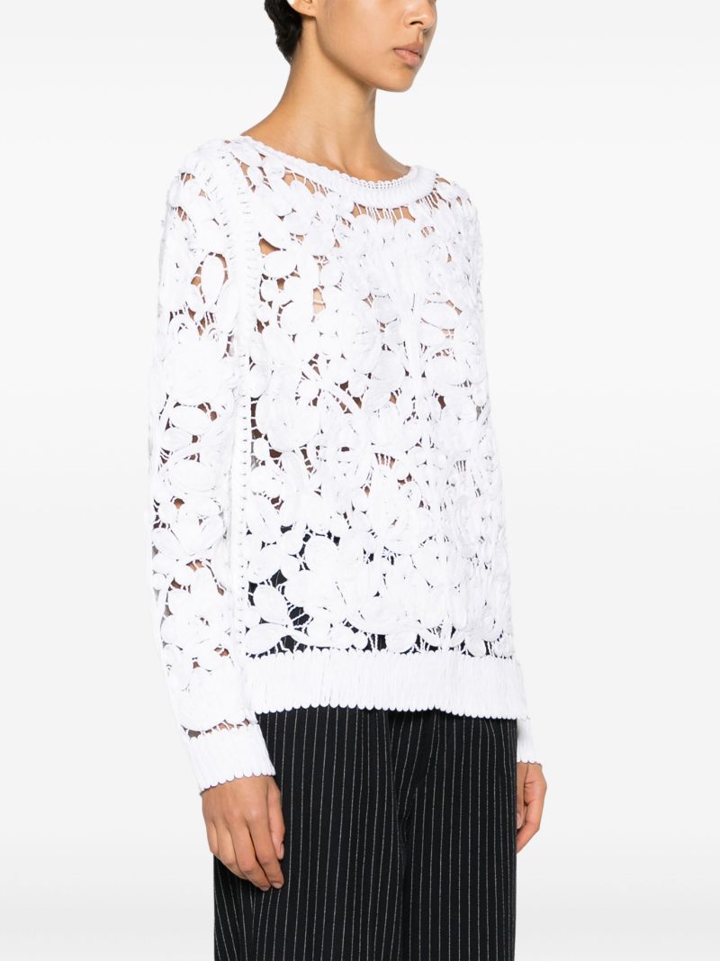 White Floral Crochet Cotton Sweater