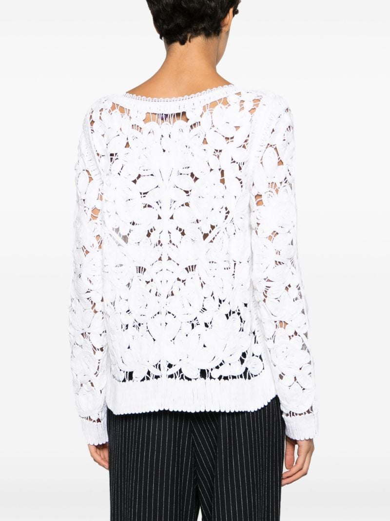 White Floral Crochet Cotton Sweater