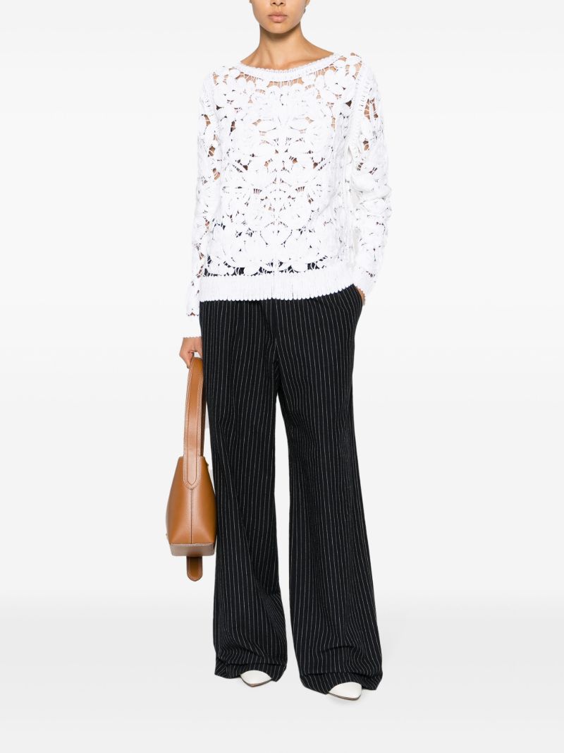 White Floral Crochet Cotton Sweater