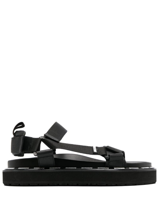 Black Logo Print Sandals