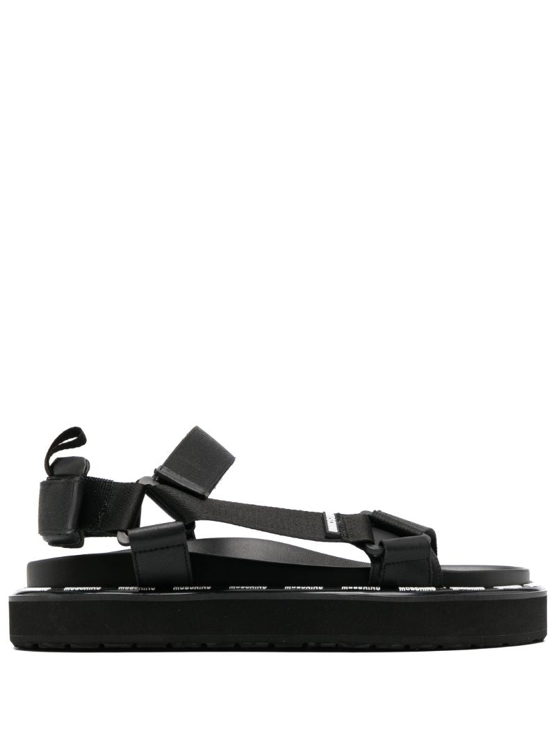 Black Logo Print Sandals