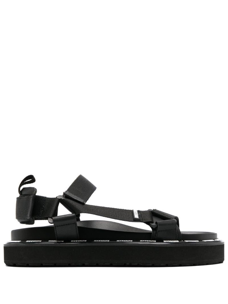 Black Logo Print Sandals