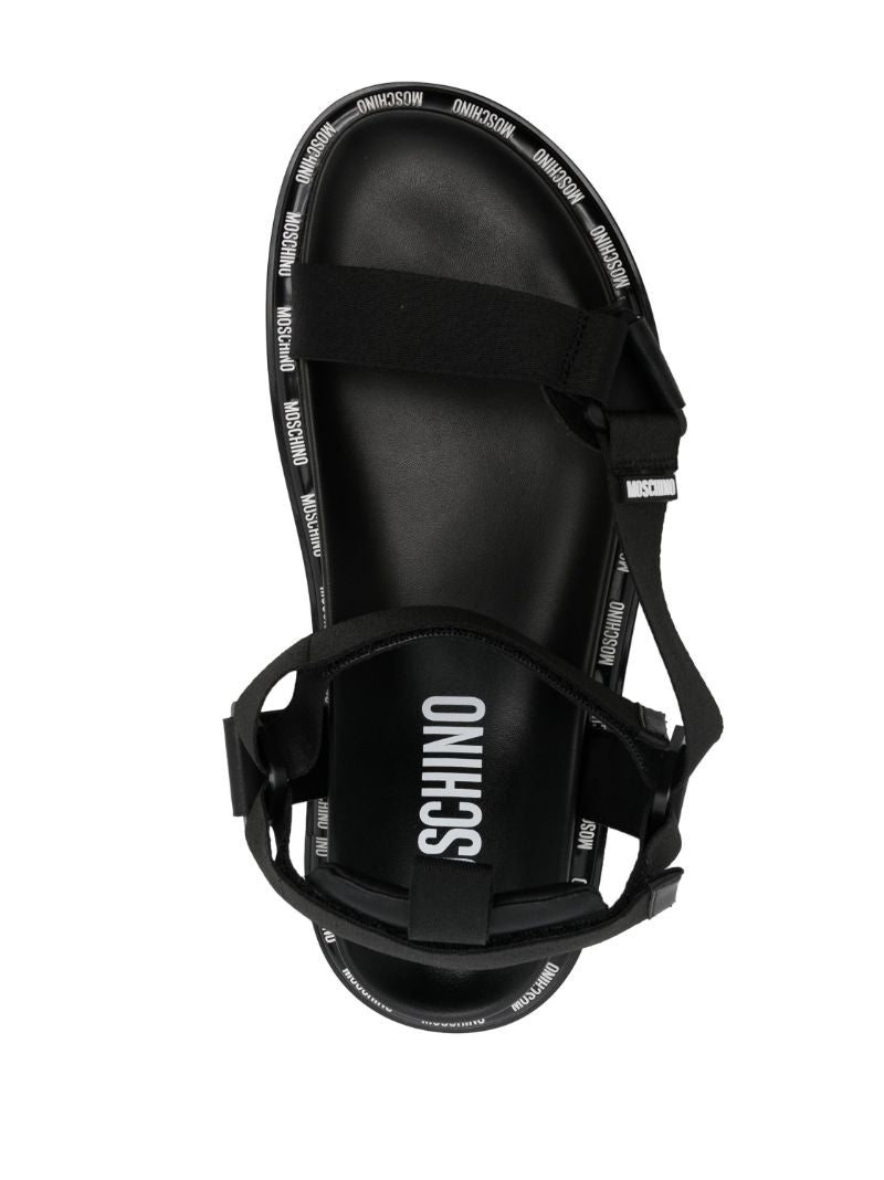 Black Logo Print Sandals