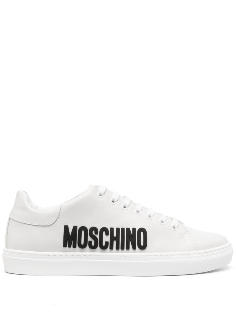 White Logo Print Leather Sneakers