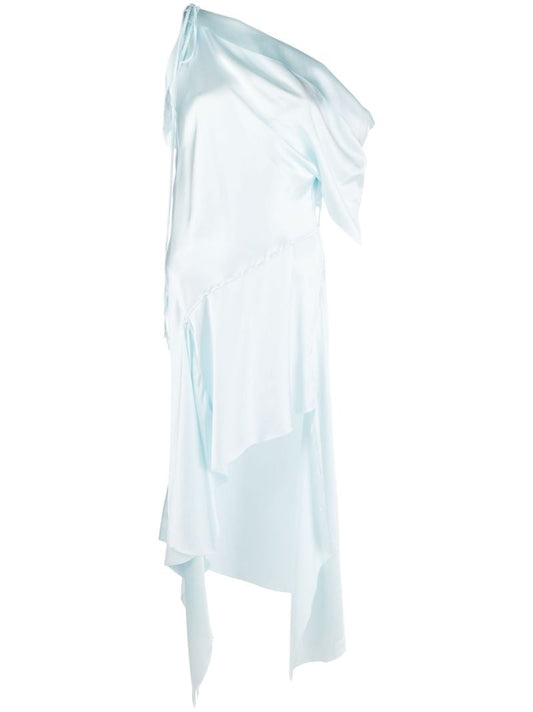 Blue Raw Edge Asymmetric Silk Dress